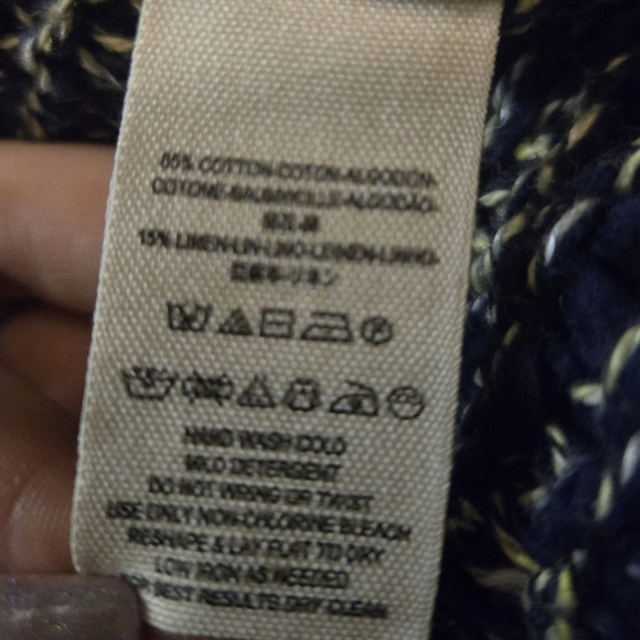 Free People Womens Vneck Hi-lo Knit Sweat Blue/Cream Size XL - Picture 3 of 9